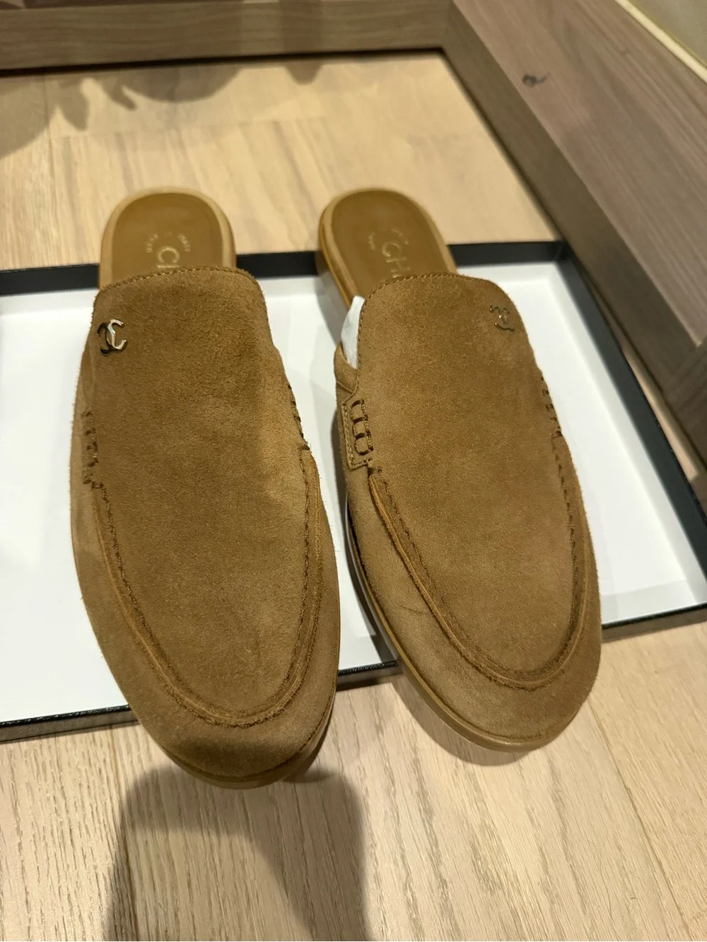 CHANEL Suede Mule Slides in Chestnut Brown